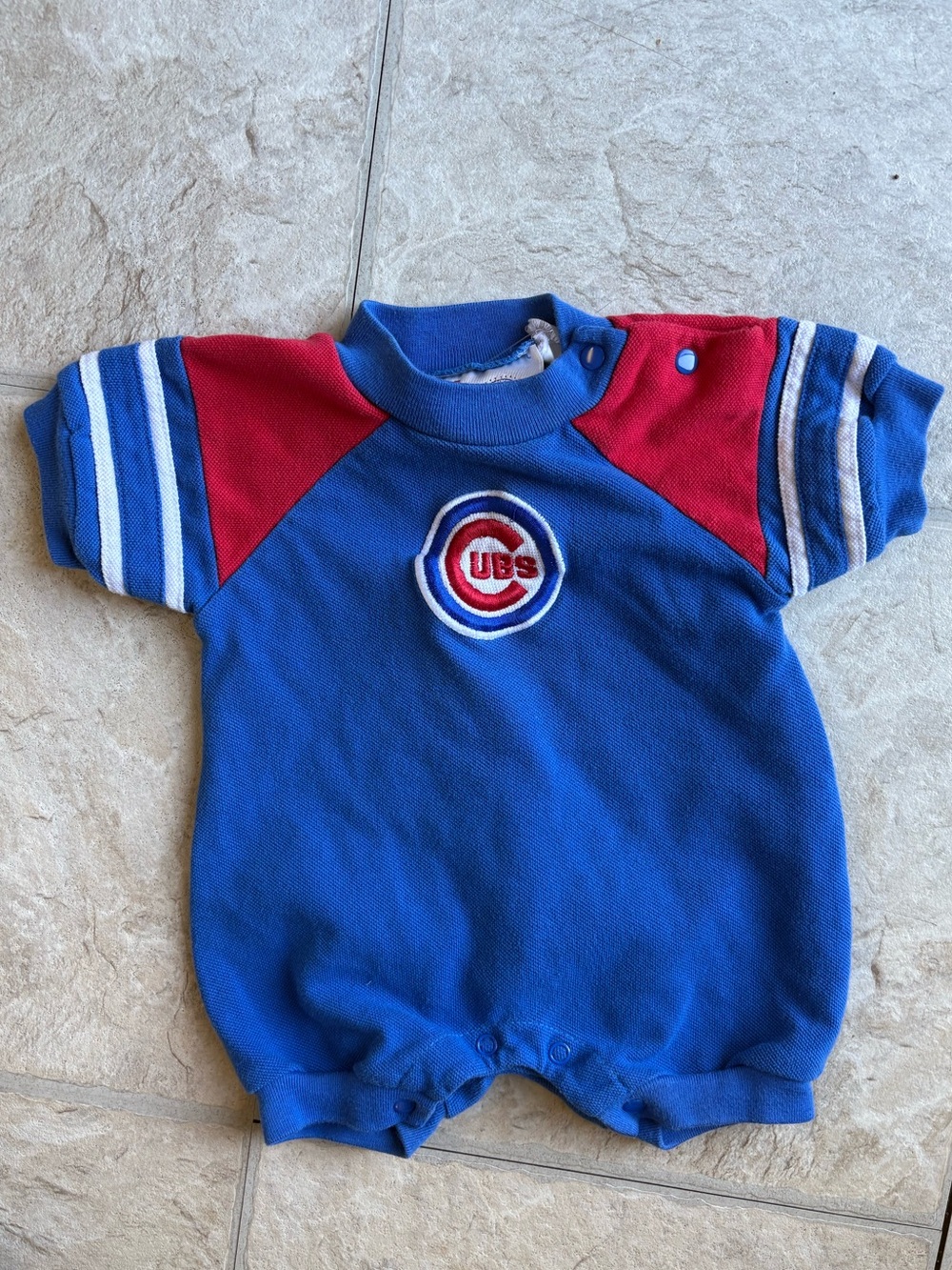 Vintage Chicago Cubs Baby Romper - Blue & Red Size 3/6 Month Snap Button Closure